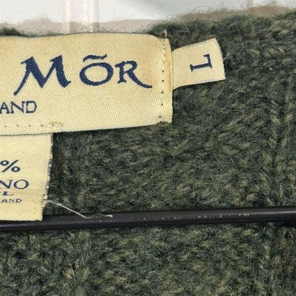 Aran MorMor 100% Merino Wool Ireland Green Cable Knit Hoodie Sweater L Fisherman - Picture 7 of 9
